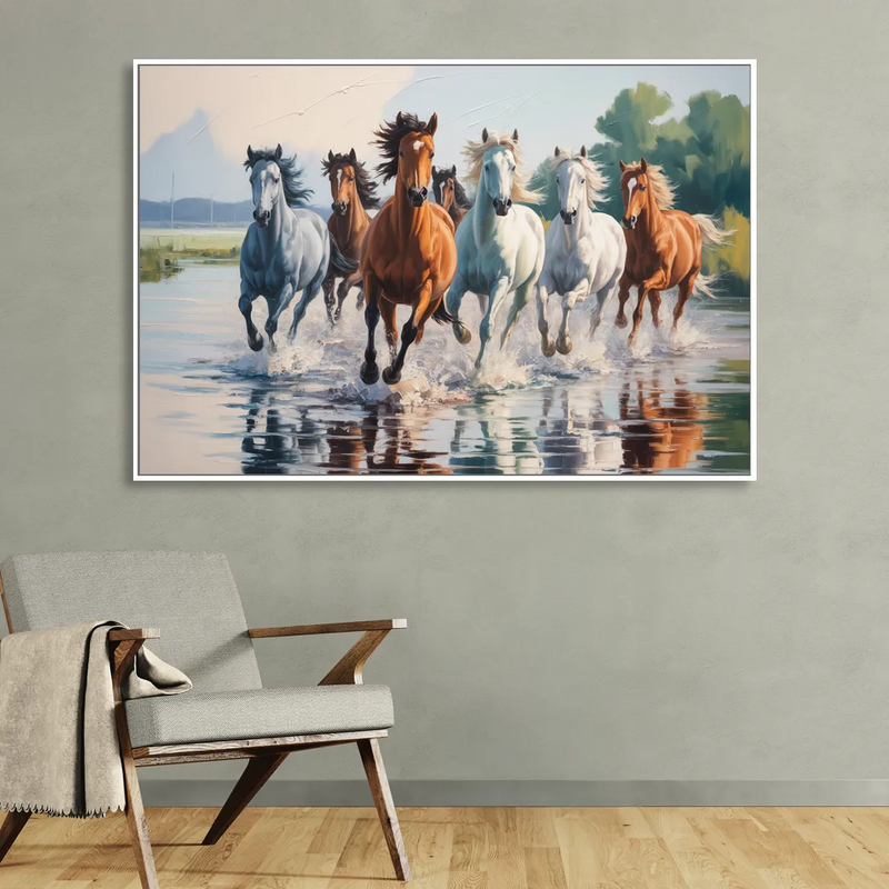 Horse Harmony in Nature Living Room - White Canvas Wall Art