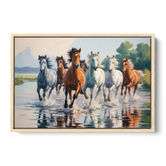 Horse Harmony in Nature - Oak Framed Canvas Wall Art - Front