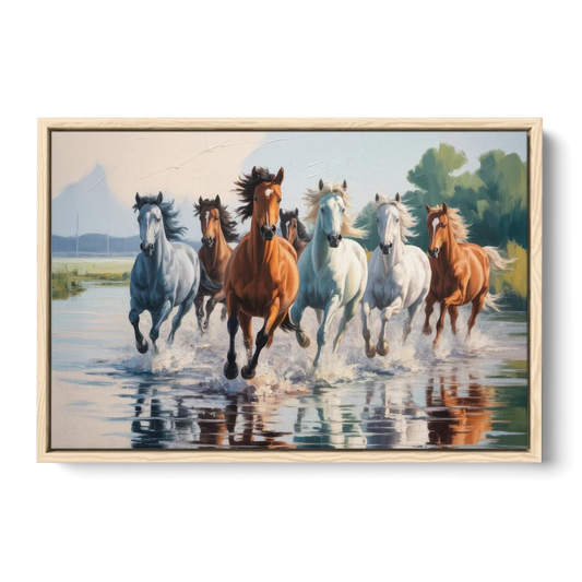 Horse Harmony in Nature - Oak Framed Canvas Wall Art - Front