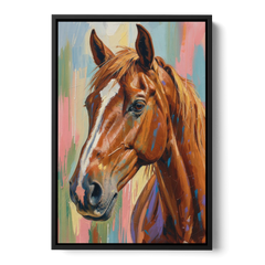 Horse Head Painting of a Chestnut in Pastel Streaks - Black Framed Canvas Wall Art - Front