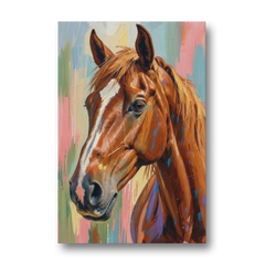 Horse Head Painting of a Chestnut in Pastel Streaks - Canvas Wall Art - Front