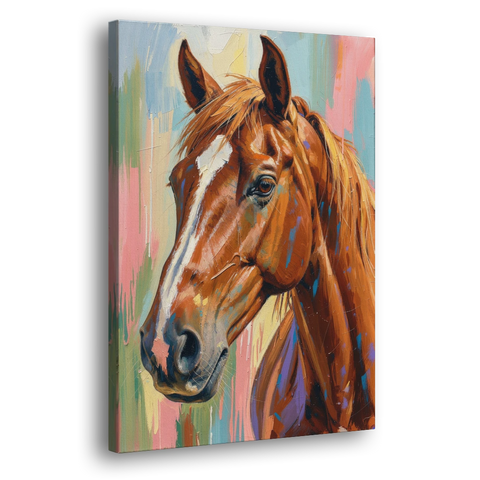 Horse Head Painting of a Chestnut in Pastel Streaks - Canvas Wall Art - Side