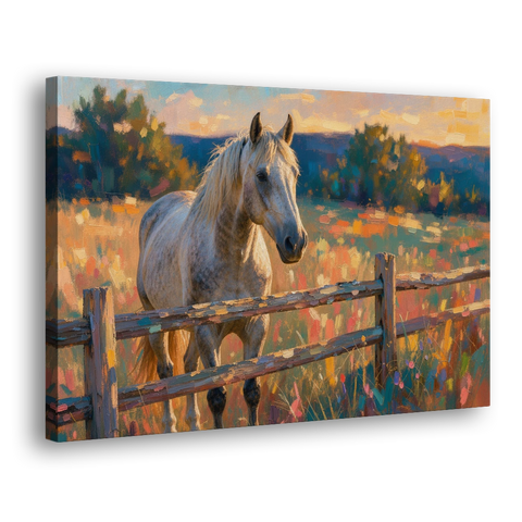 Horse Painting Canvas at the Split-Rail Fence - Canvas Wall Art - Side