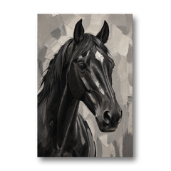 Horse Portrait Painting in Charcoal and Ivory - Canvas Wall Art - Front