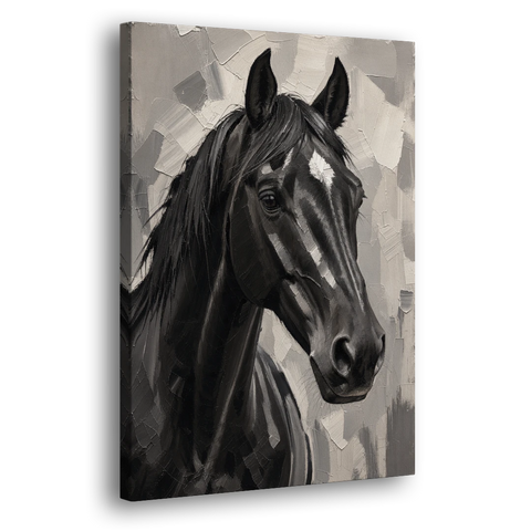 Horse Portrait Painting in Charcoal and Ivory - Canvas Wall Art - Side