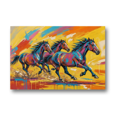 Horse Wall Art Three Mustangs in Electric Color - Canvas Wall Art - Front