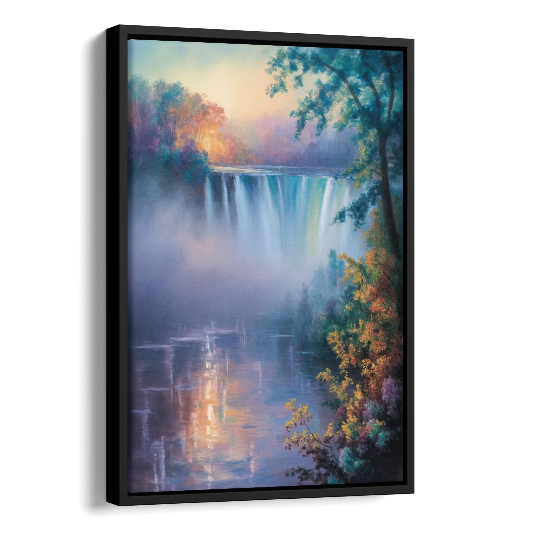 Horseshoe Falls Fog Side - Black Canvas Wall Art