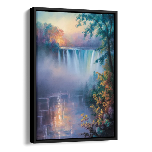 Horseshoe Falls Fog Side - Black Canvas Wall Art