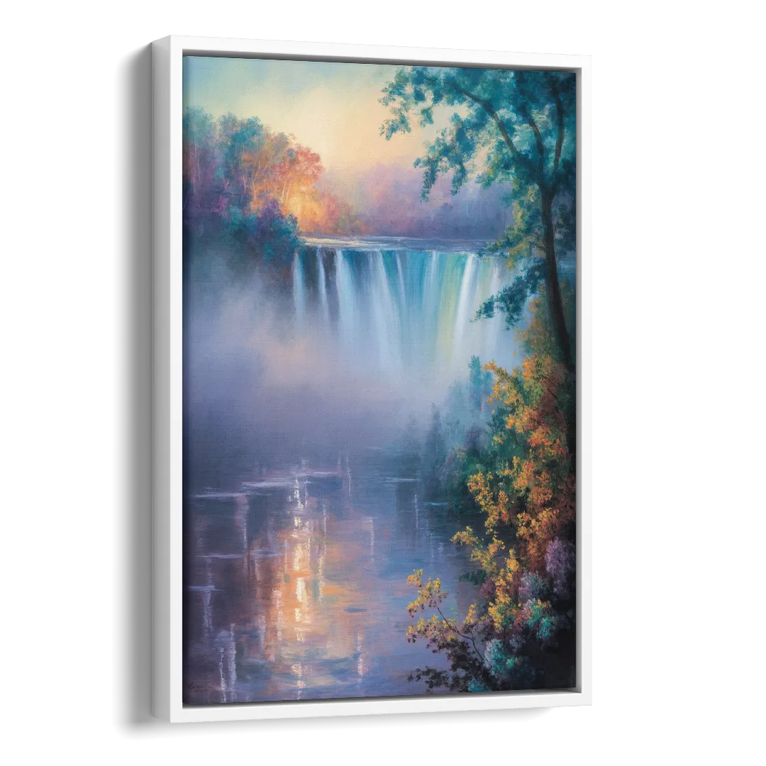 Horseshoe Falls Fog Side - White Canvas Wall Art