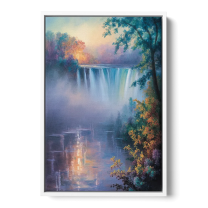 Horseshoe Falls Fog Front - White Canvas Wall Art