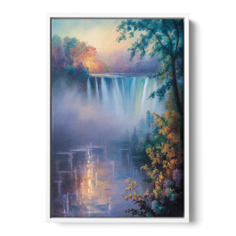 Horseshoe Falls Fog Front - White Canvas Wall Art