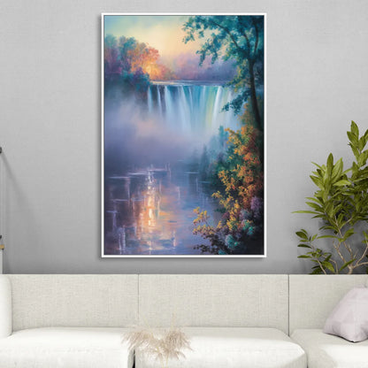 Horseshoe Falls Fog Sitting Room - White Canvas Wall Art
