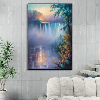 Horseshoe Falls Fog Sitting Room - Black Canvas Wall Art
