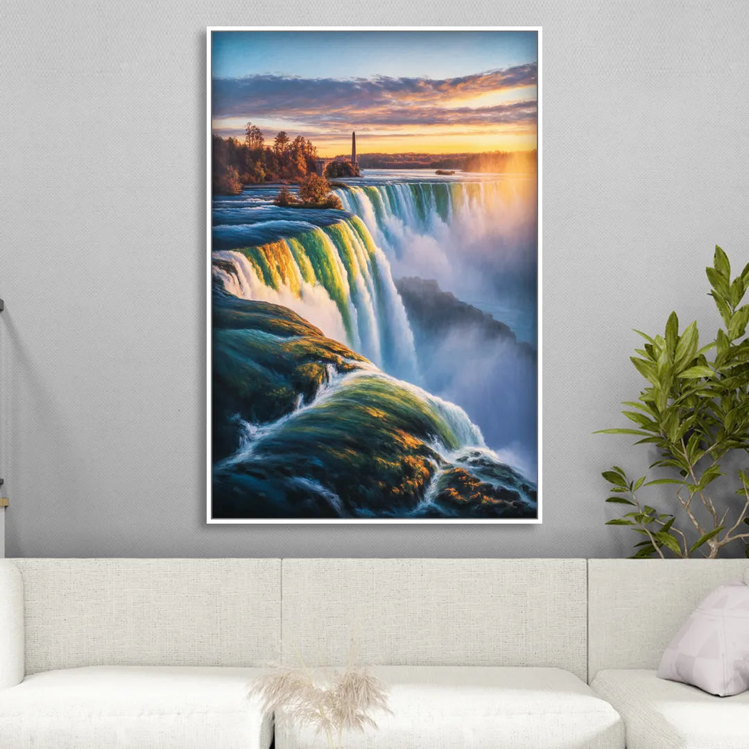 Horseshoe Falls Sunrise Living Room - White Canvas Wall Art
