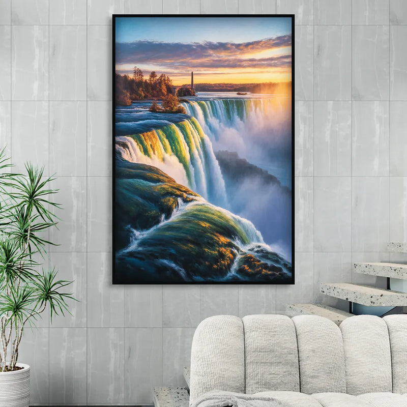 Horseshoe Falls Sunrise Living Room - Black Canvas Wall Art