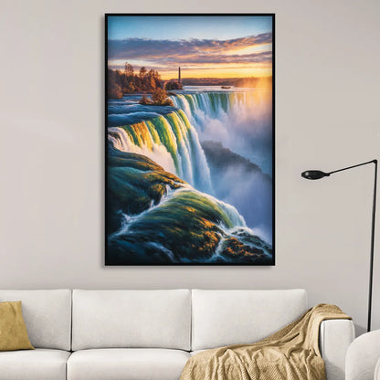 Horseshoe Falls Sunrise Sitting Room - Black Canvas Wall Art