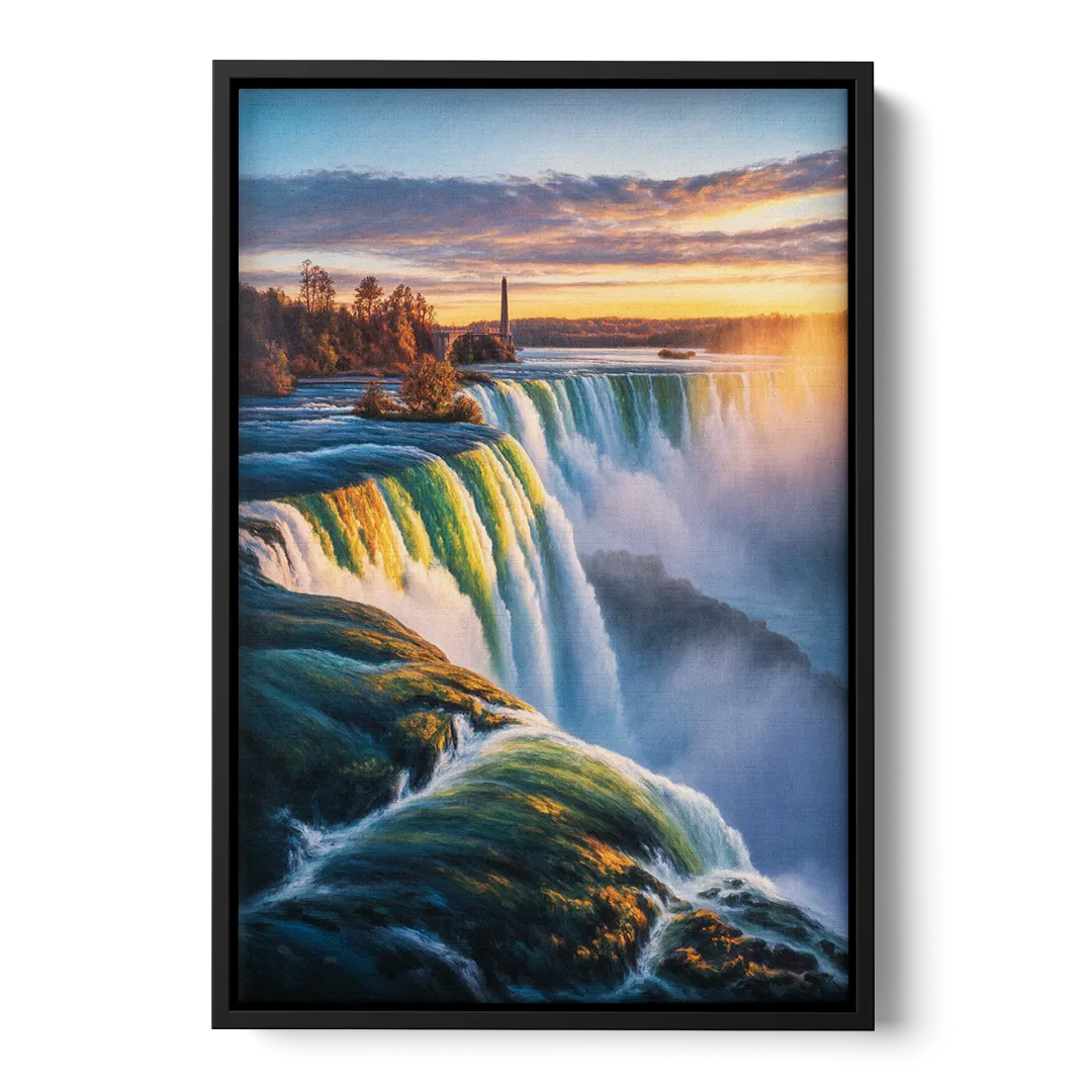 Horseshoe Falls Sunrise Front - Black Canvas Wall Art