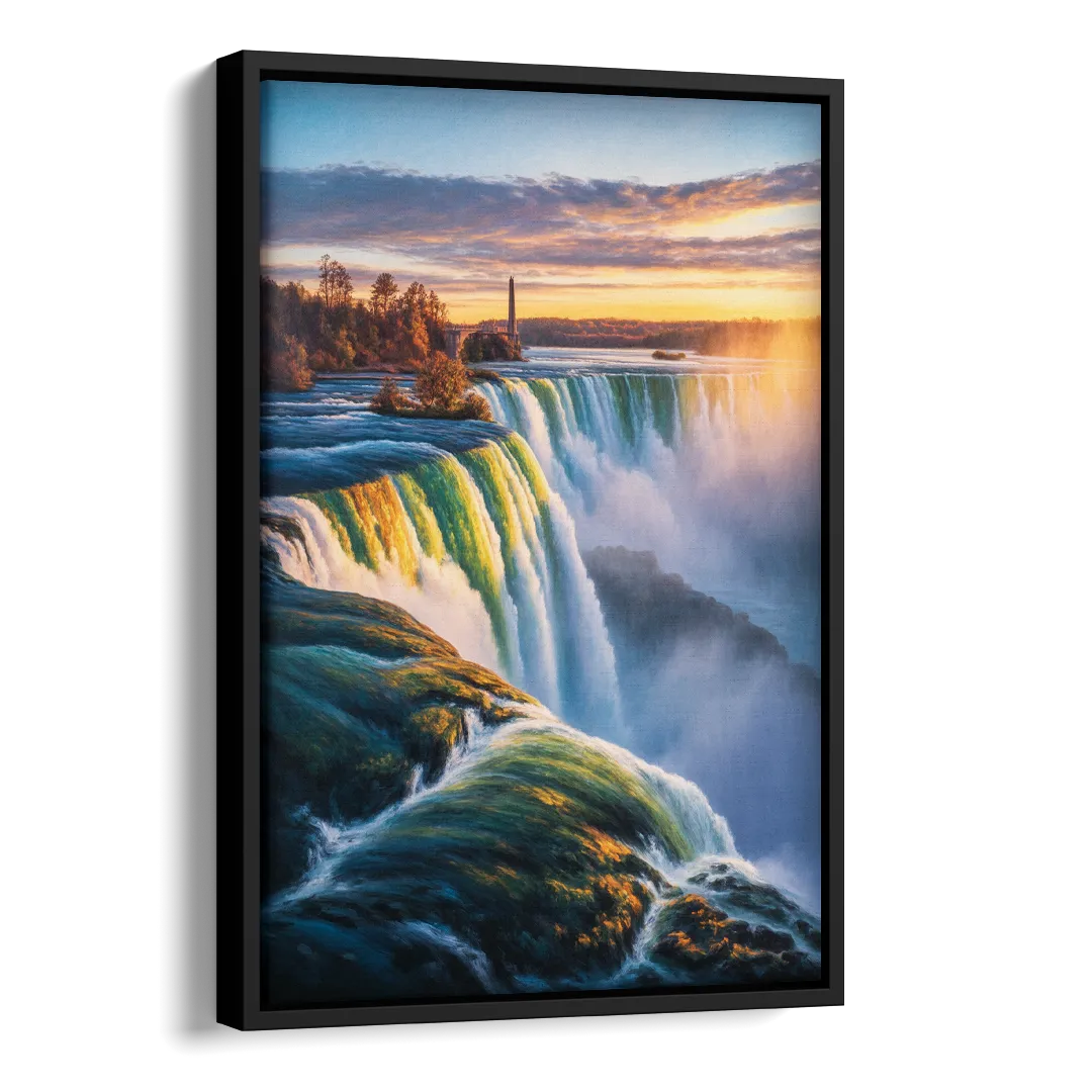 Horseshoe Falls Sunrise Side - Black Canvas Wall Art