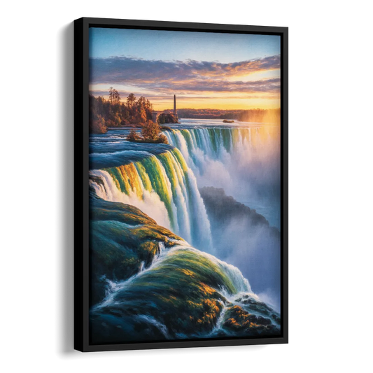 Horseshoe Falls Sunrise Side - Black Canvas Wall Art