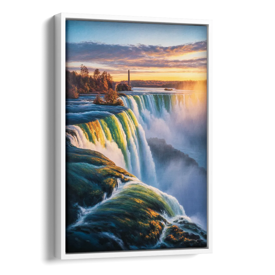 Horseshoe Falls Sunrise Side - White Canvas Wall Art