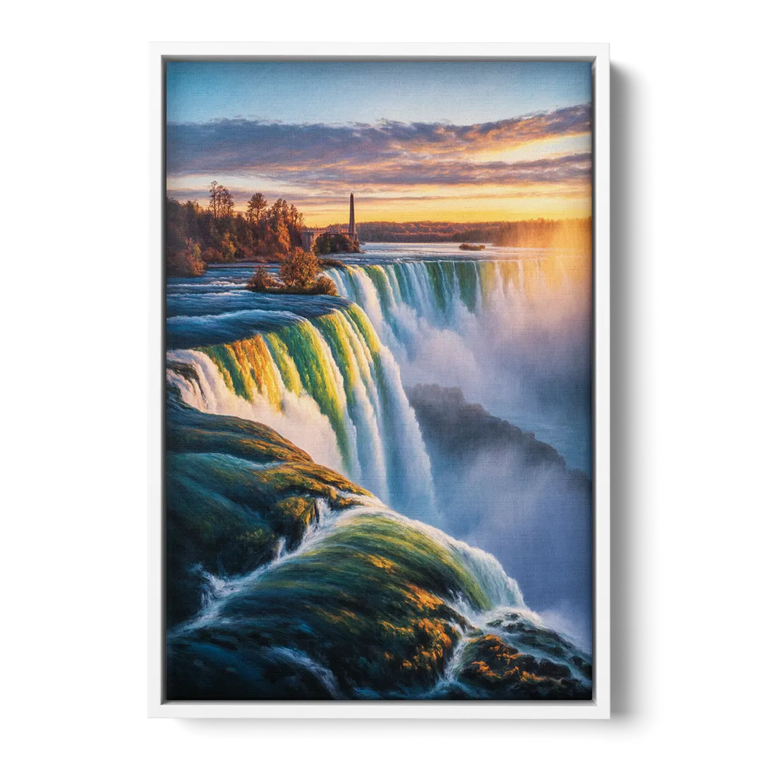 Horseshoe Falls Sunrise Front - White Canvas Wall Art