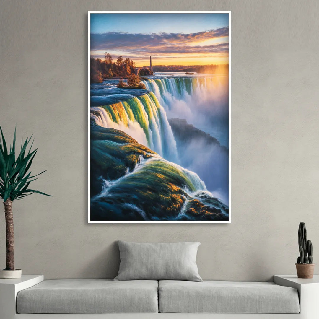 Horseshoe Falls Sunrise Sitting Room - White Canvas Wall Art
