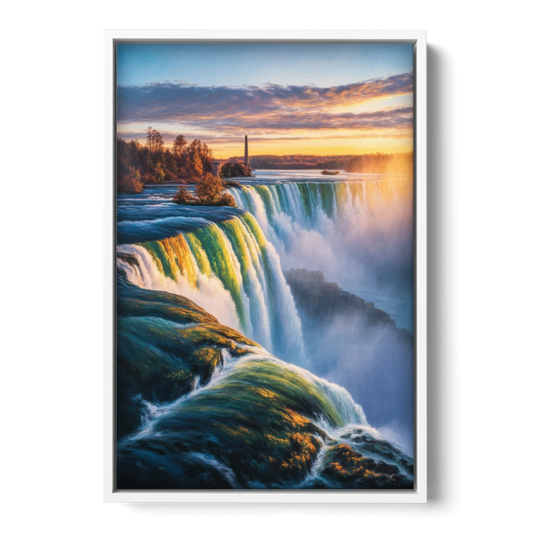 Horseshoe Falls Sunrise - White Framed Canvas Wall Art - Front