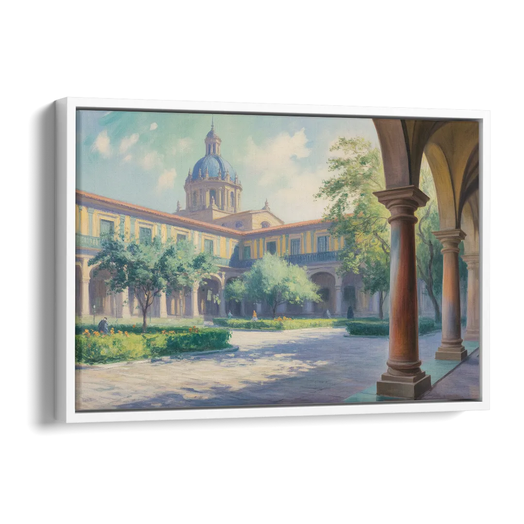 Hospicio Cabañas Courtyard Side - White Canvas Wall Art