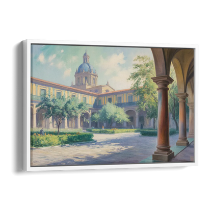 Hospicio Cabañas Courtyard Side - White Canvas Wall Art