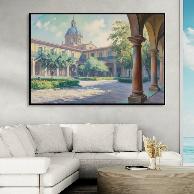 Hospicio Cabañas Courtyard Living Room - Black Canvas Wall Art