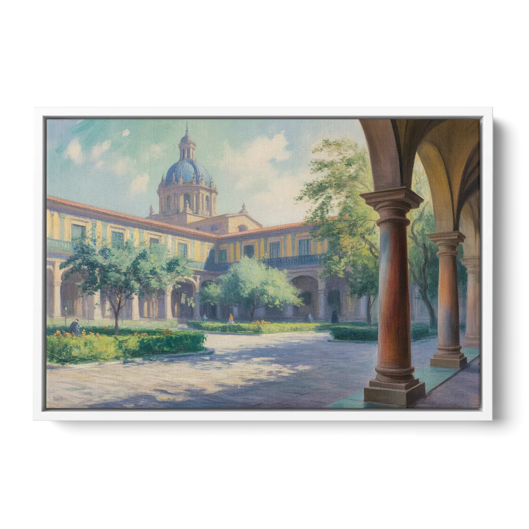 Hospicio Cabañas Courtyard Front - White Canvas Wall Art