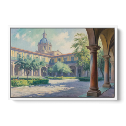 Hospicio Cabañas Courtyard Front - White Canvas Wall Art