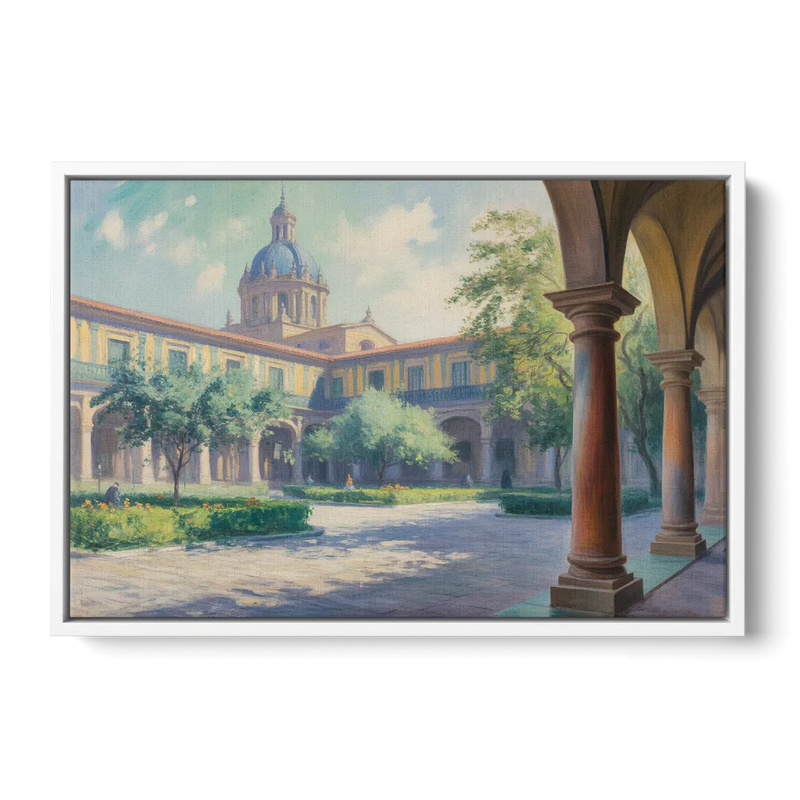 Hospicio Cabañas Courtyard Front - White Canvas Wall Art
