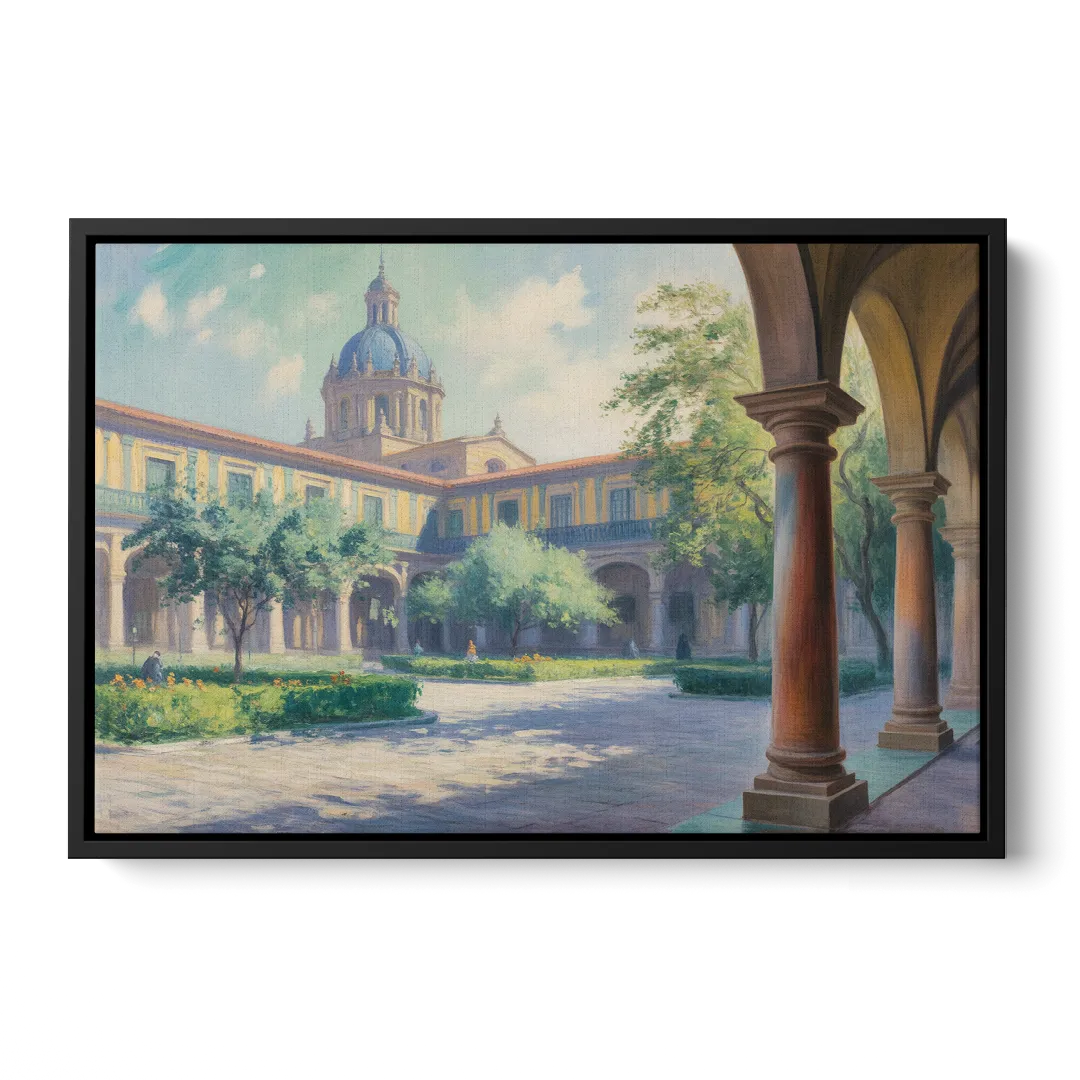 Hospicio Cabañas Courtyard Front - Black Canvas Wall Art
