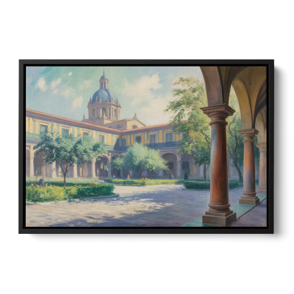 Hospicio Cabañas Courtyard Front - Black Canvas Wall Art