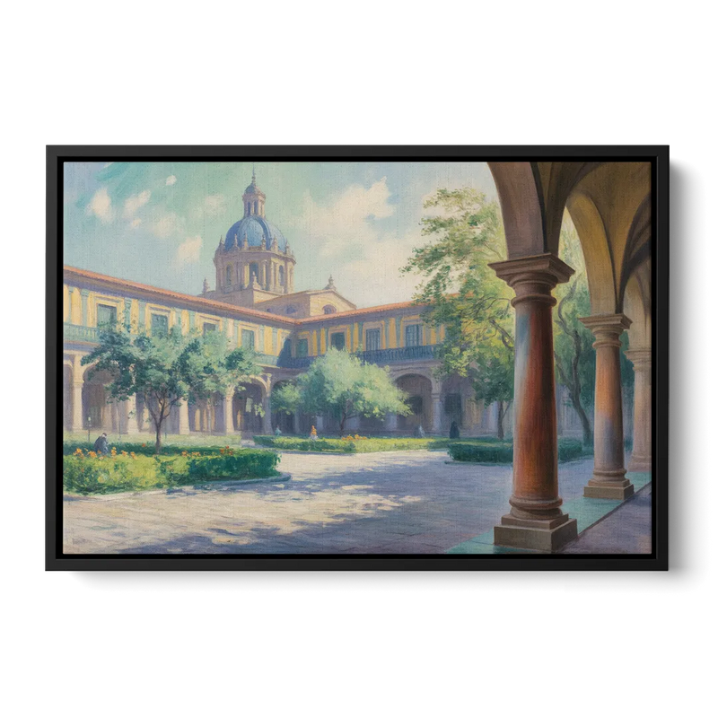Hospicio Cabañas Courtyard Front - Black Canvas Wall Art