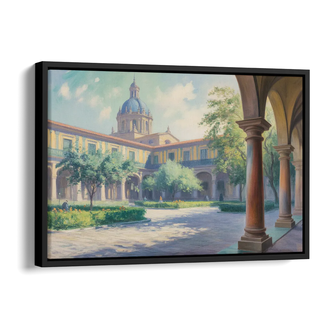 Hospicio Cabañas Courtyard Side - Black Canvas Wall Art