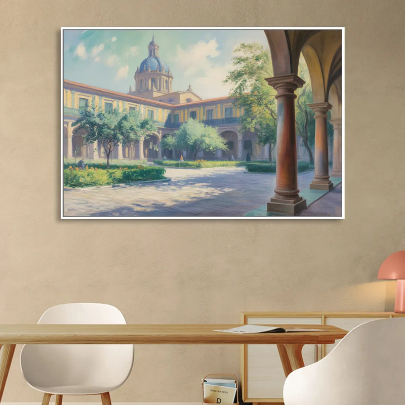 Hospicio Cabañas Courtyard Living Room - White Canvas Wall Art