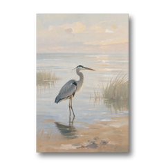 Hotel Room Decor with a Heron in Misty Shallows - Canvas Wall Art - Front