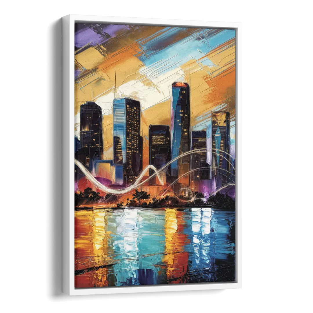 Houston Artistic Skyline Side - White Canvas Wall Art