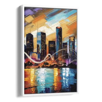 Houston Artistic Skyline Side - White Canvas Wall Art
