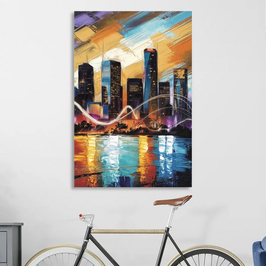 Houston Artistic Skyline Living Room - Canvas Wall Art