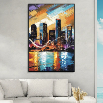 Houston Artistic Skyline Living Room - Black Canvas Wall Art