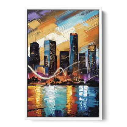 Houston Artistic Skyline Front - White Canvas Wall Art