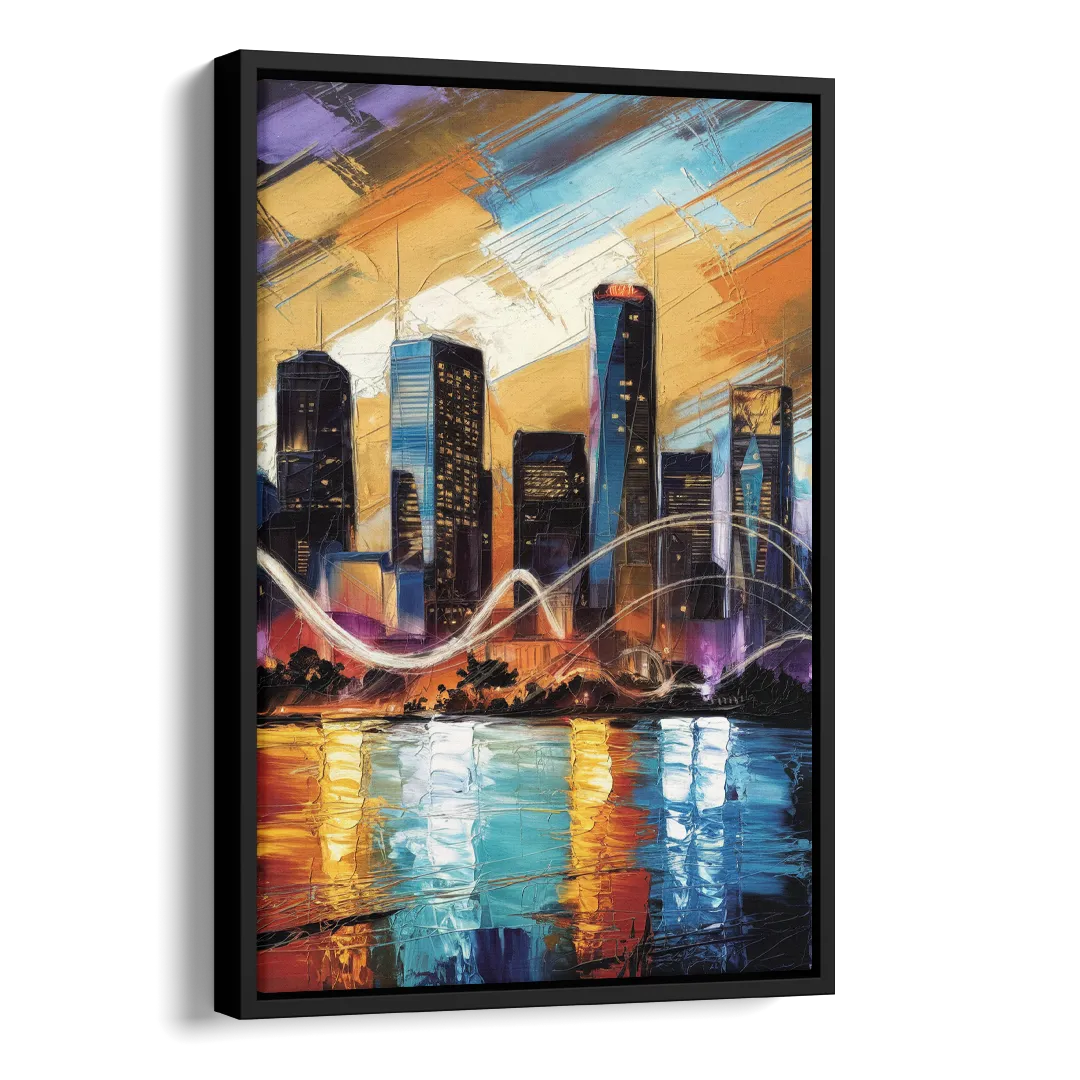 Houston Artistic Skyline Side - Black Canvas Wall Art