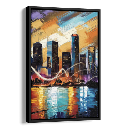 Houston Artistic Skyline Side - Black Canvas Wall Art