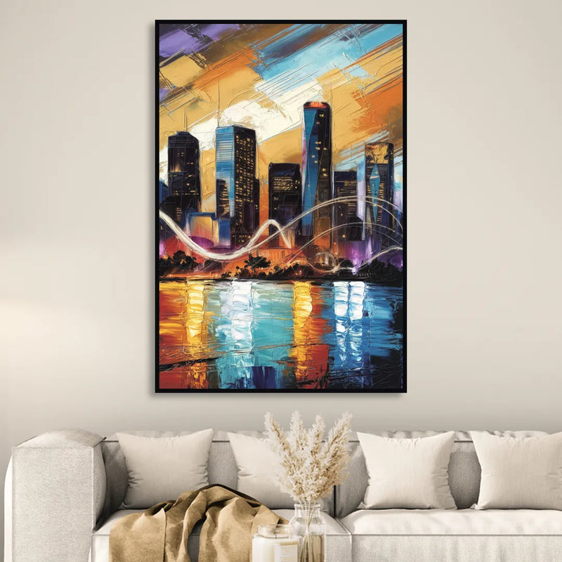 Houston Artistic Skyline Sitting Room - Black Canvas Wall Art