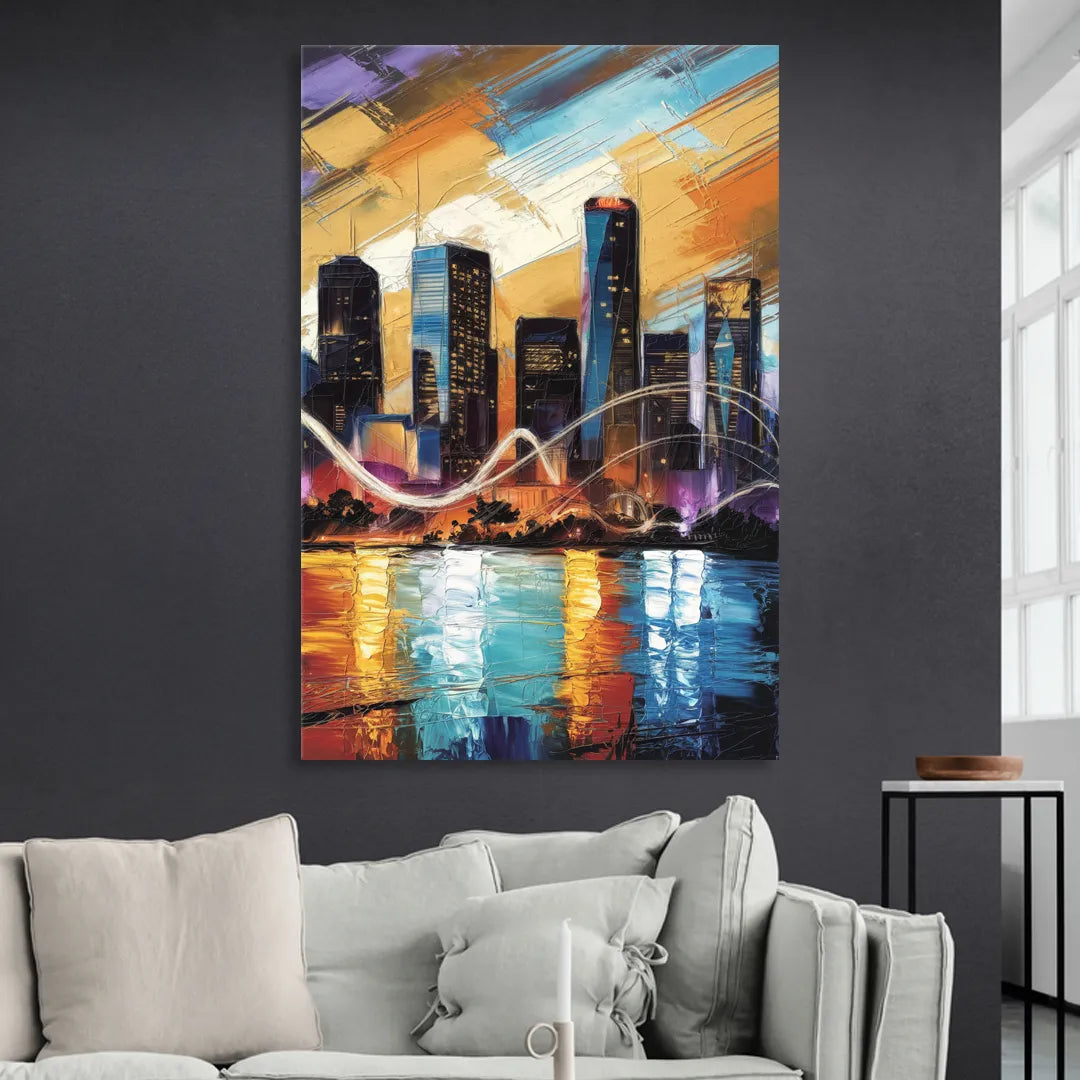Houston Artistic Skyline Sitting Room - Canvas Wall Art