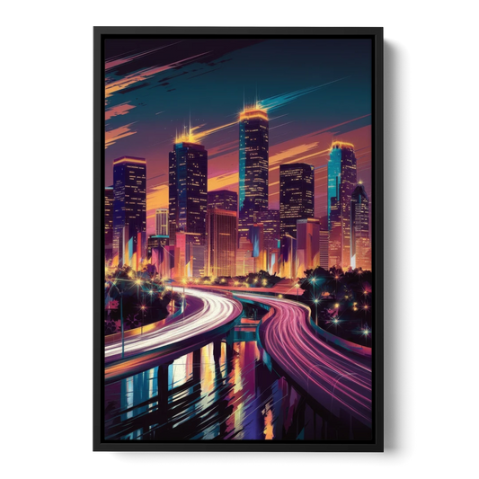 Houston City Lights - Black Framed Canvas Wall Art - Front