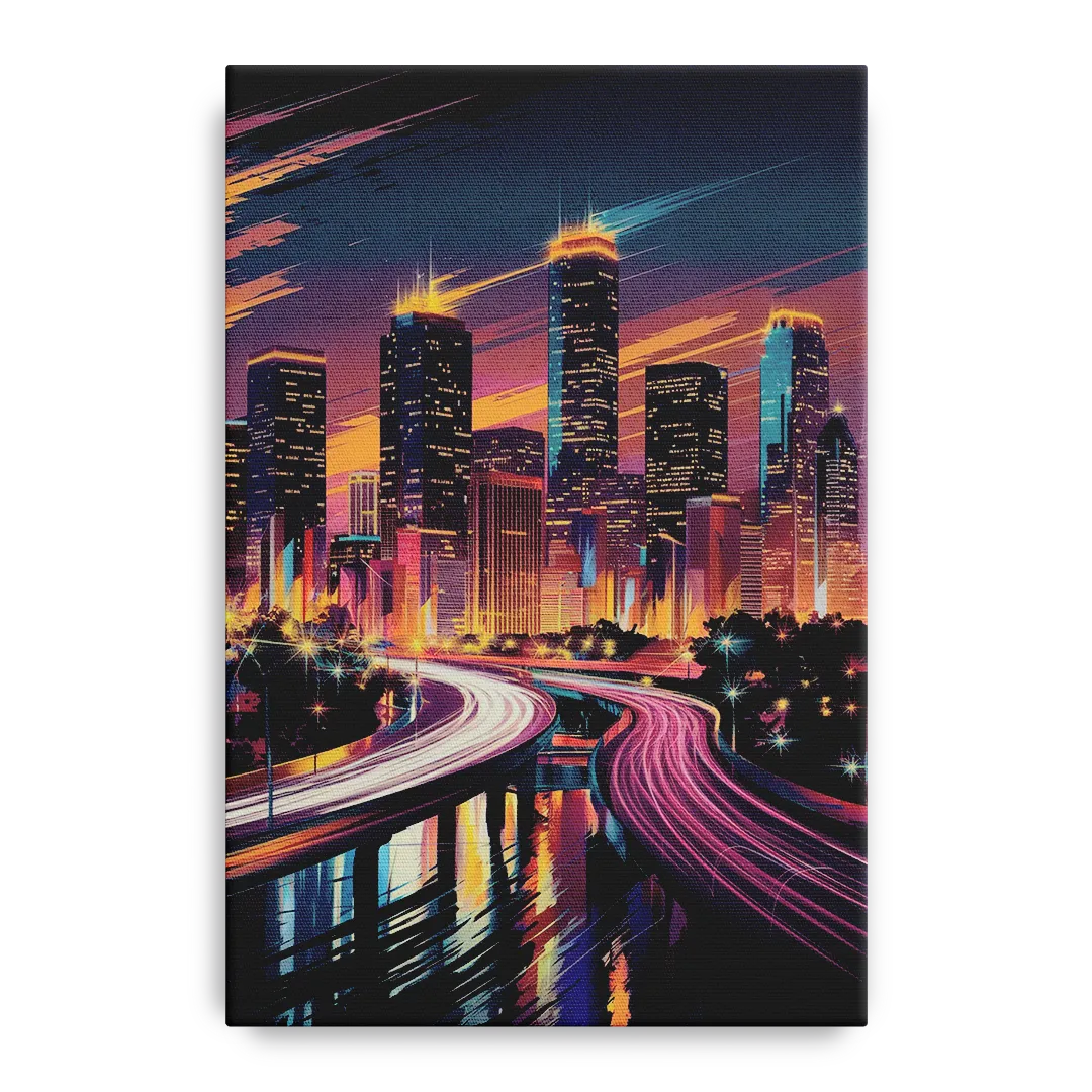 Houston City Lights Front - Canvas Wall Art